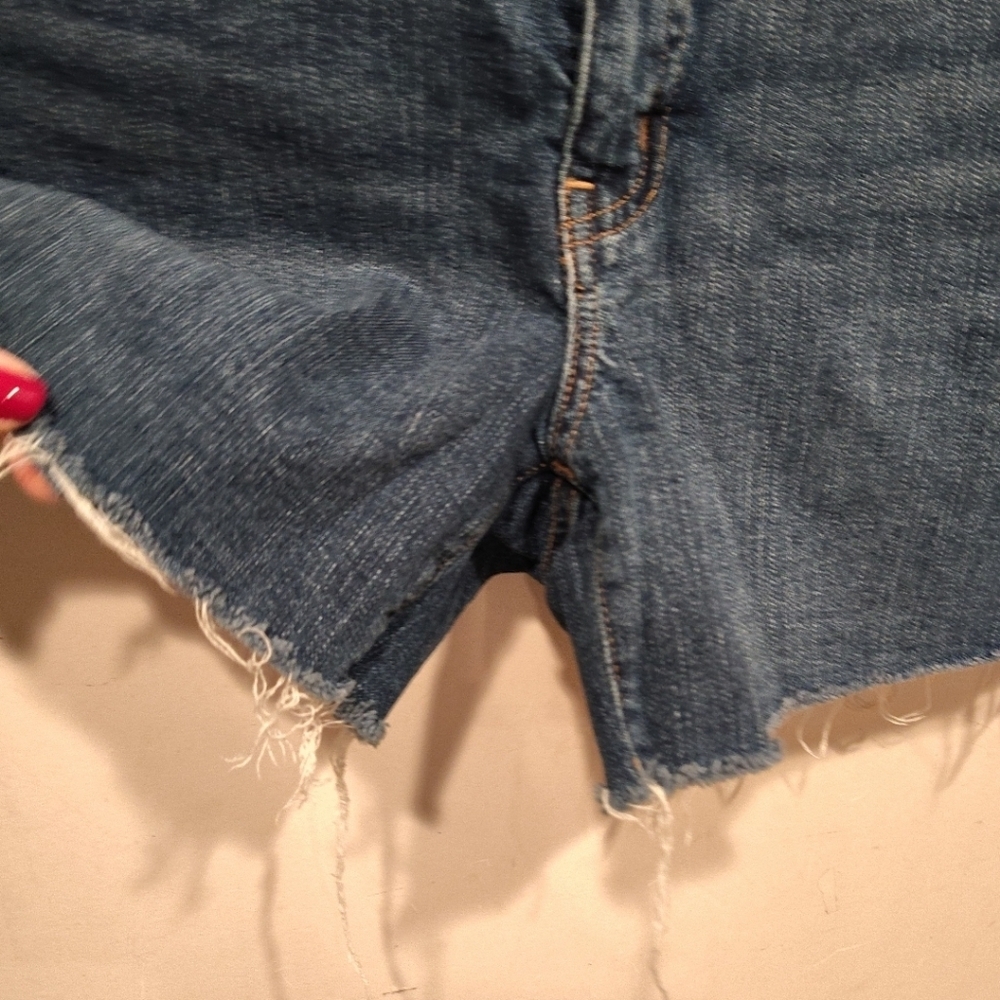 Madewell High Rise Blue Denim Shorts Sz 26 Raw Hem Travel Vacation Summer Casual - Picture 4 of 7